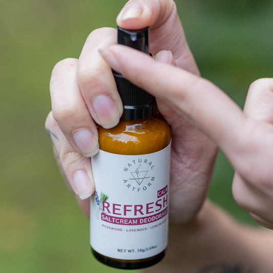 pumpable lotion deodorant, eliminates odor causing bacteria featuring essential oils of rosewood, lavender, lemongrass, rosemary and ylang ylang.