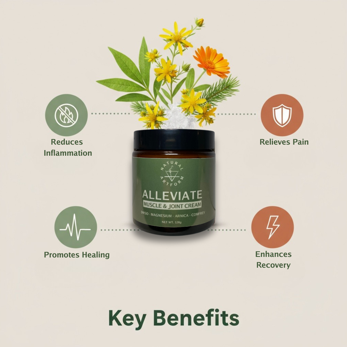 Reduces inflammation, relieves pain, promotes healing, enhances recovery