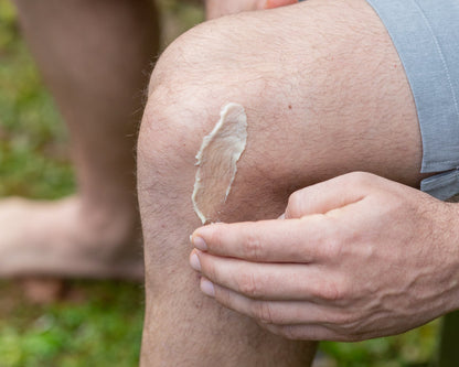 alleviate knee pain with our muscle & joint cream made with DMSO, magnesium hexahydrate, comfrey, arnica, calendula, st john's wort