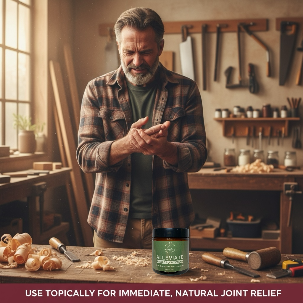 Alleviate is amazing for topical immediate relief of sore joints in hands, stiff knees, sore elbow, stiff shoulder, sore back, hips, ankles, etc. 