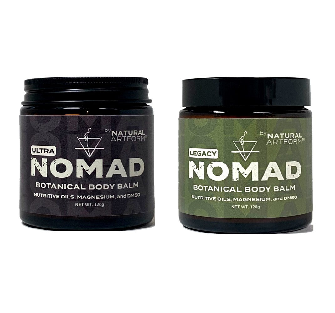 NOMAD Ultra and NOMAD Legacy botanical body balms with nutritive oils, magnesium and DMSO by Natural ArtForm